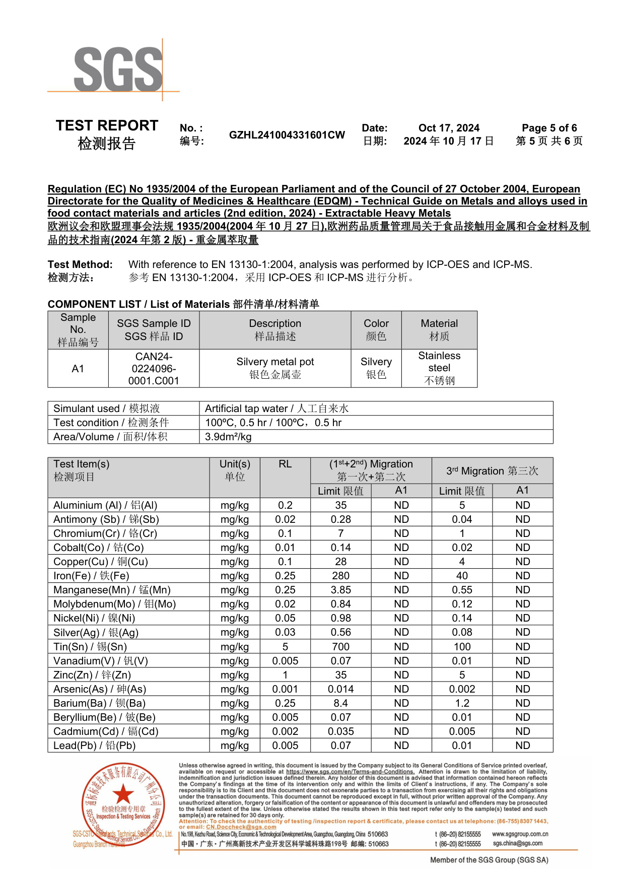 SGS Test Report